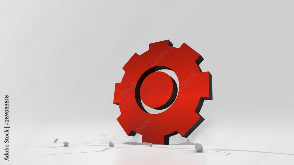Aufkleber 3d rendering heavy impact red symbol of cogwheel in empty grey space 4k animation