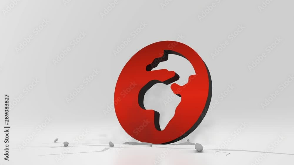 Poster 3d rendering heavy impact red symbol of globe with africa continent in empty grey space 4k animation
