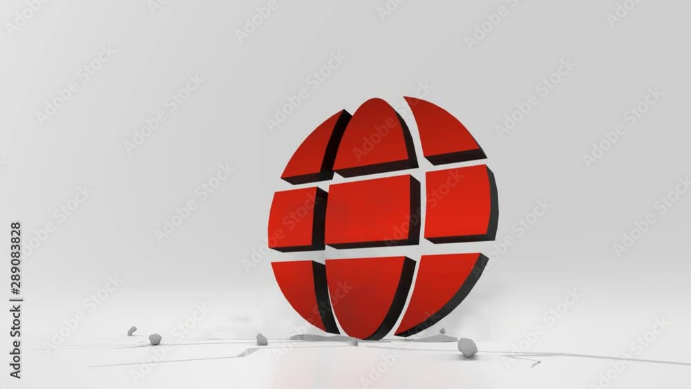 Aufkleber 3d rendering heavy impact red symbol of geographic globe in empty grey space 4k animation