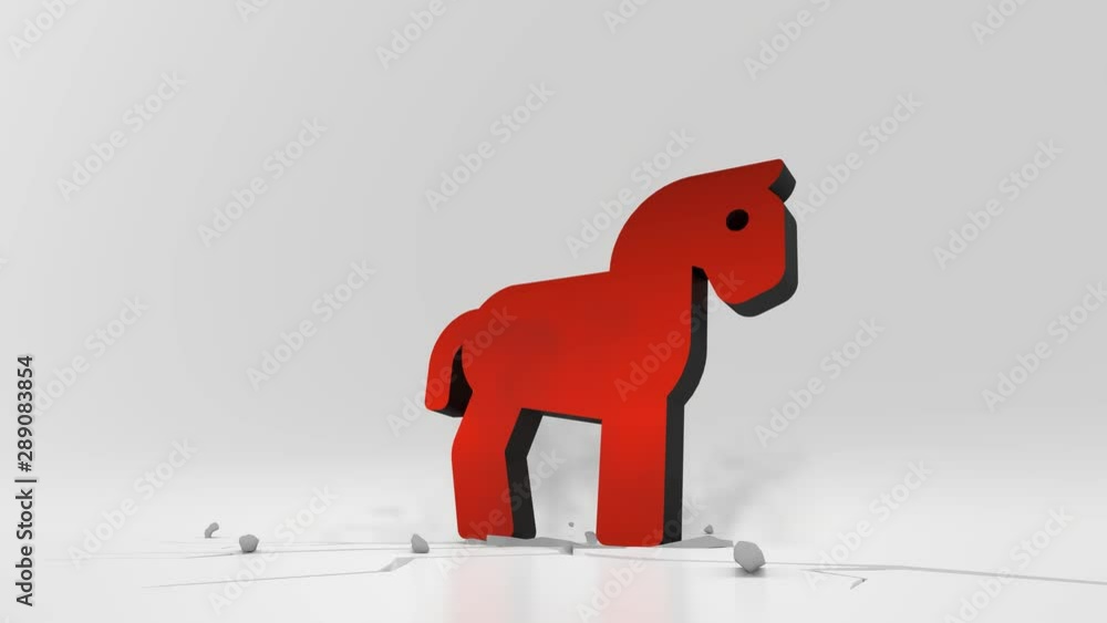 Poster 3d rendering heavy impact red symbol of horse from profile in empty grey space 4k animation
