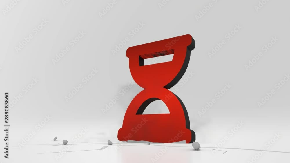 Poster 3d rendering heavy impact red symbol of hourglass in half phase in empty grey space 4k animation