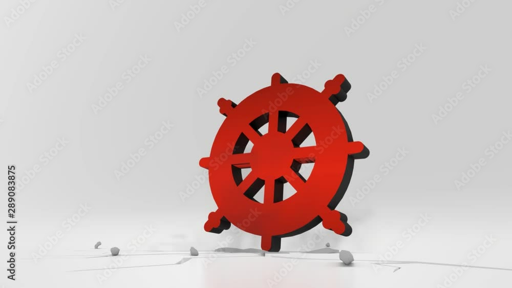 Poster 3d rendering heavy impact red symbol of rudder in empty grey space 4k animation