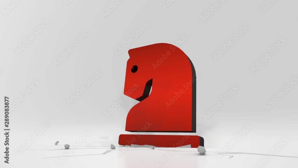 Poster 3d rendering heavy impact red symbol of chess knight figure in empty grey space 4k animation