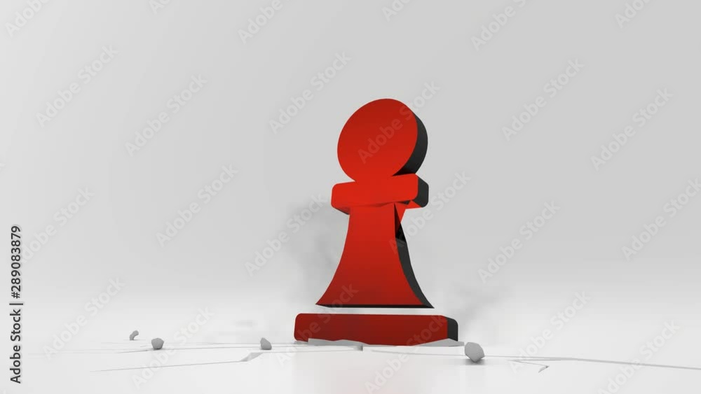 Poster 3d rendering heavy impact red symbol of chess pawn figure in empty grey space 4k animation