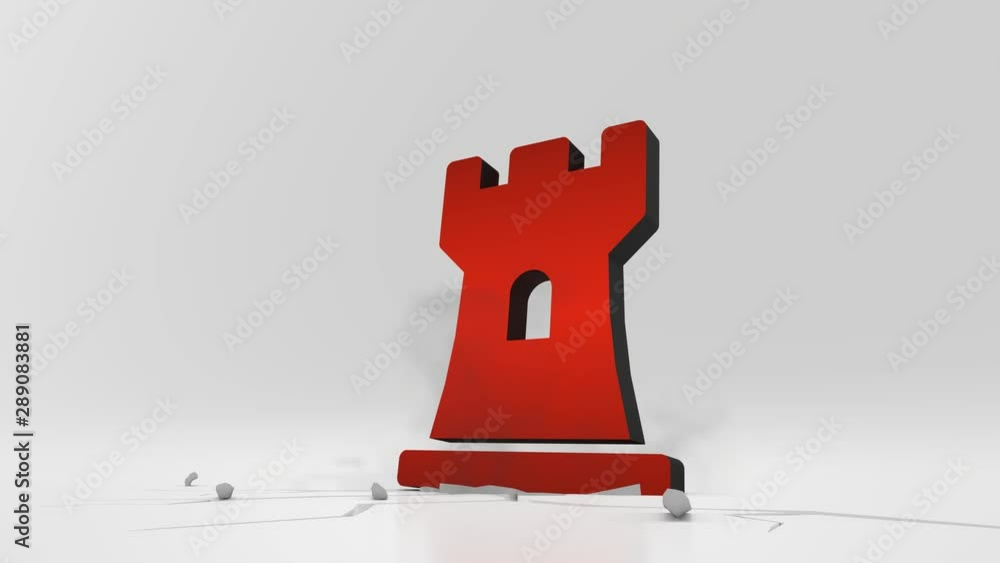 Poster 3d rendering heavy impact red symbol of chess rook figure in empty grey space 4k animation