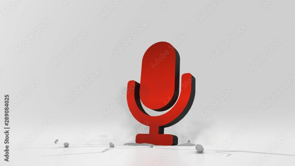 Aufkleber 3d rendering heavy impact red symbol of microphone in empty grey space 4k animation