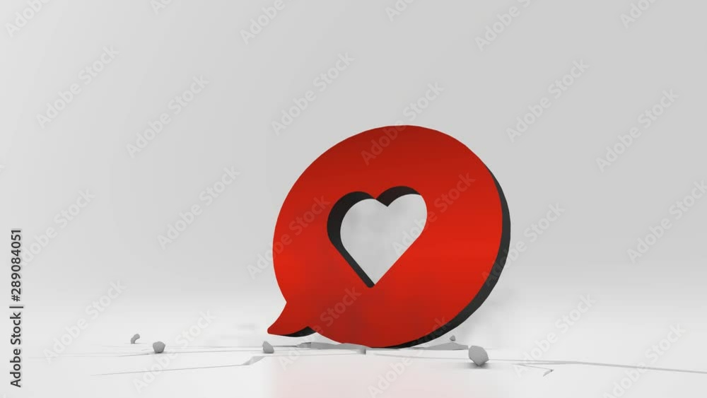 Poster 3d rendering heavy impact red symbol of comment bubble with heart in empty grey space 4k animation