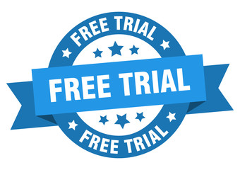 free trial ribbon. free trial round blue sign. free trial