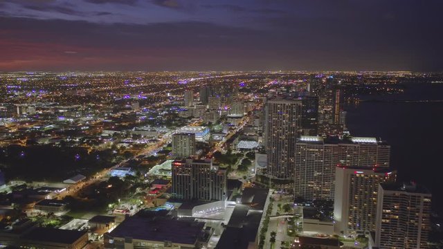 Edgewater Miami twilight aerial footage 4k