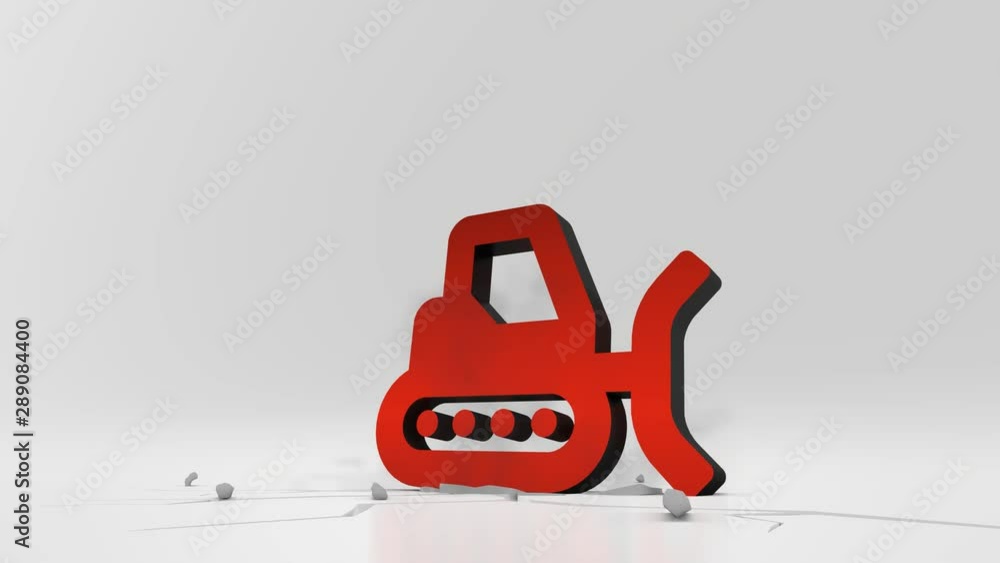 Poster 3d rendering heavy impact red symbol of snowplow in empty grey space 4k animation