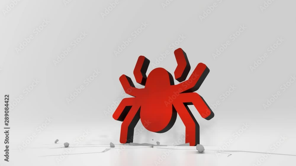 Poster 3d rendering heavy impact red symbol of spider in empty grey space 4k animation