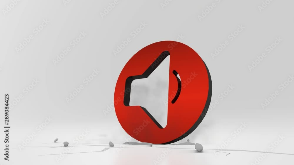 Poster 3d rendering heavy impact red symbol of speaker in circle low in empty grey space 4k animation