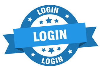 login ribbon. login round blue sign. login