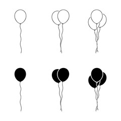 Black and white balloon icon sign symbol outline vector pictogram. Birthday party graphic design elements flat simple style illustration © Cherstva