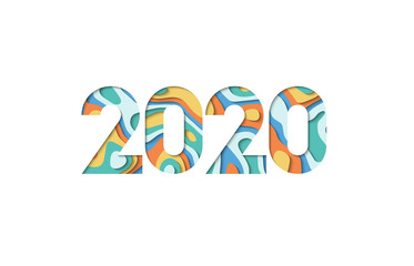 2020 paper cut. Happy New Year 2020. Vector illustration. Isolated on white background