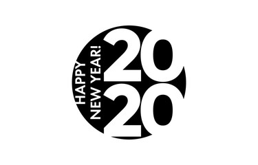 Happy New Year 2020 logo text design. New Year round logo. Trendy design for banner, poster, card, print and calendar. Vector illustration
