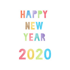 Colorful watercolor on happy new year 2020 text
