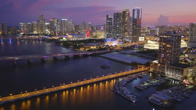 Beautiful summer sky Downtown Miami aerial drone footage 4k