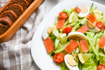 vegetable salad. view from above. light breakfast. healthy vegetables