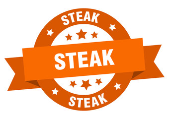 steak ribbon. steak round orange sign. steak