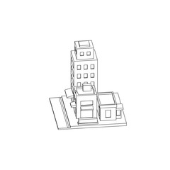 Mini City Block Isometric Line Art