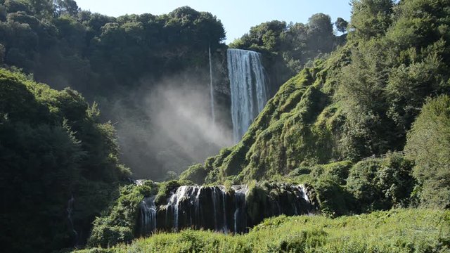 Mountain cascades of waterfall Cascata delle Marmore in Italy