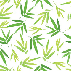 Bright green bamboo leaves seamless pattern on white background