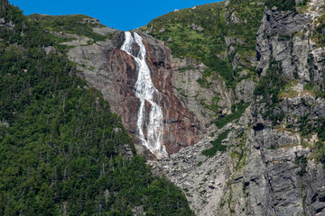 A Waterfall Seen from Western Brook Pond, Gros Morne National Park, Newfoundland