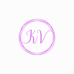 KV Initial Handwriting logo template, Creative fashion logo design, couple concept -vector