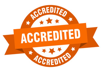 accredited ribbon. accredited round orange sign. accredited