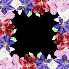 Beautiful floral background of lilies and clematis. Isolated