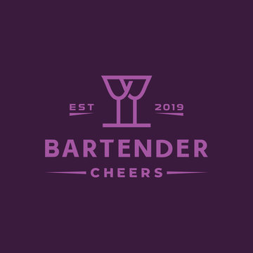 Bartender Logo Vector Design Template. Bar Emblem Icon. Modern Wine   Symbol. Logo For Company And Business.