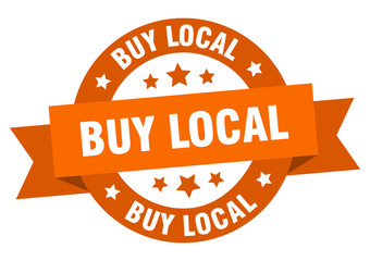 buy local ribbon. buy local round orange sign. buy local