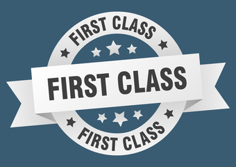 first class ribbon. first class round white sign. first class