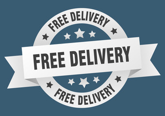 free delivery ribbon. free delivery round white sign. free delivery