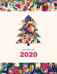 Vector holiday illustration with Christmas tree. Merry Christmas greeting card