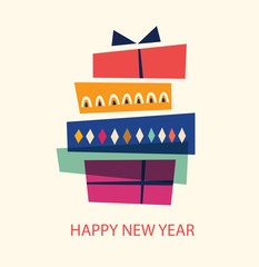 Vector illustration with gift box. Holiday greeting card for New Year and Christmas holidays