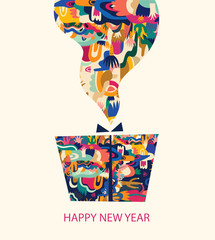 Vector illustration with gift box. Holiday greeting card for New Year and Christmas holidays