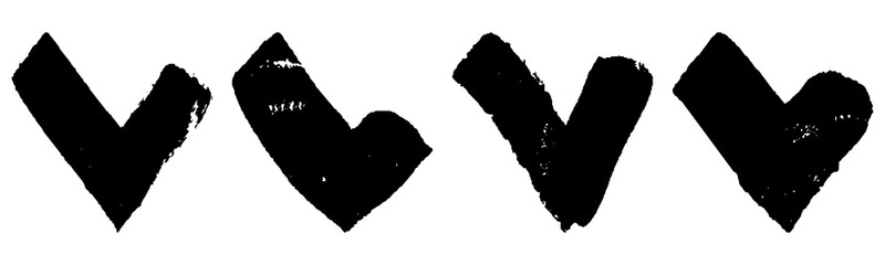 Set of check mark icons in grunge style black on white background