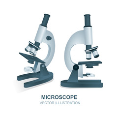 Microscope illustrations set. Laboratory microscope realistic vector isometric icons. 