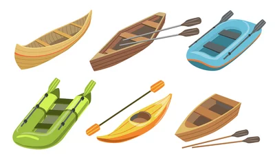 Foto op Canvas Collection of Boats, Different Types of Water Transport Vector Illustration © topvectors