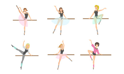 Ballerina Characters Dancing Set, Classical Ballet Art Female Dansers Vector Illustration