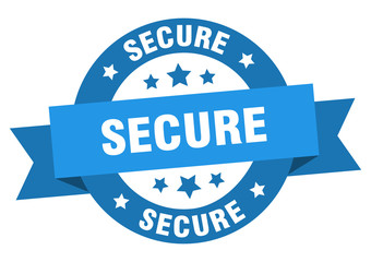 secure ribbon. secure round blue sign. secure