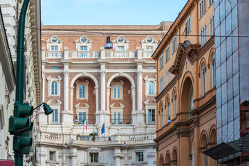 ROME, ITALY - January 17, 2019: Traditional street view of old buildings. Rome is a city and special comune in Italy. With 2.9 million residents. Rome, ITALY