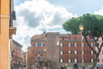 ROME, ITALY - January 17, 2019: Traditional street view of old buildings. Rome is a city and special comune in Italy. With 2.9 million residents. Rome, ITALY
