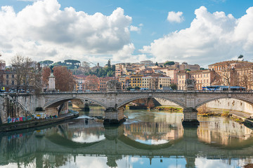 Fototapeta na wymiar ROME, ITALY - January 17, 2019: Aelian Bridge or Pons Aelius ( Roman bridge ) in Rome, ITALY