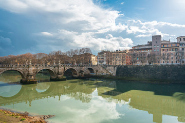 Obraz premium ROME, ITALY - January 17, 2019: Aelian Bridge or Pons Aelius ( Roman bridge ) in Rome, ITALY