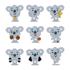 Set of koala bear athlete in different sports and with prizes isolated on white background - 289094233