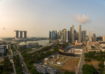 Singapore marina bay area skyscrapers at dusk