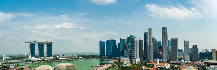 Super wide angle image of Singapore skyscrapers at daytime